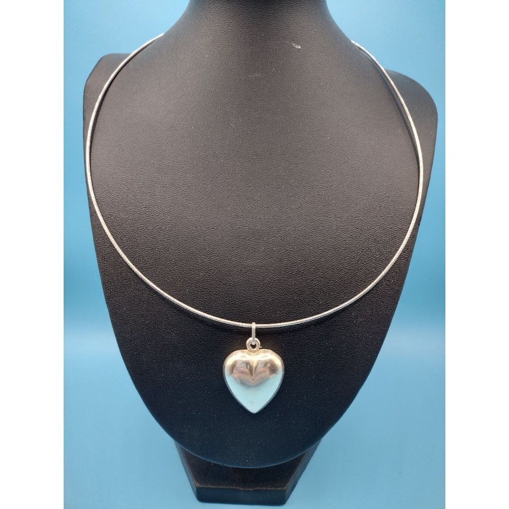 Sterling Silver Bubble Heart Pendant on Stiff Chain Necklace 17.5"